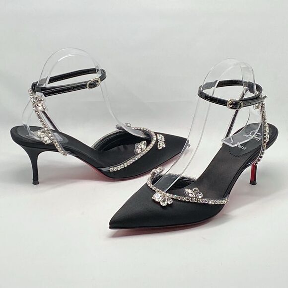 Christian Louboutin Marykate Queen Crystal-Embellished Satin Pumps size 37.5 - Picture 1 of 14